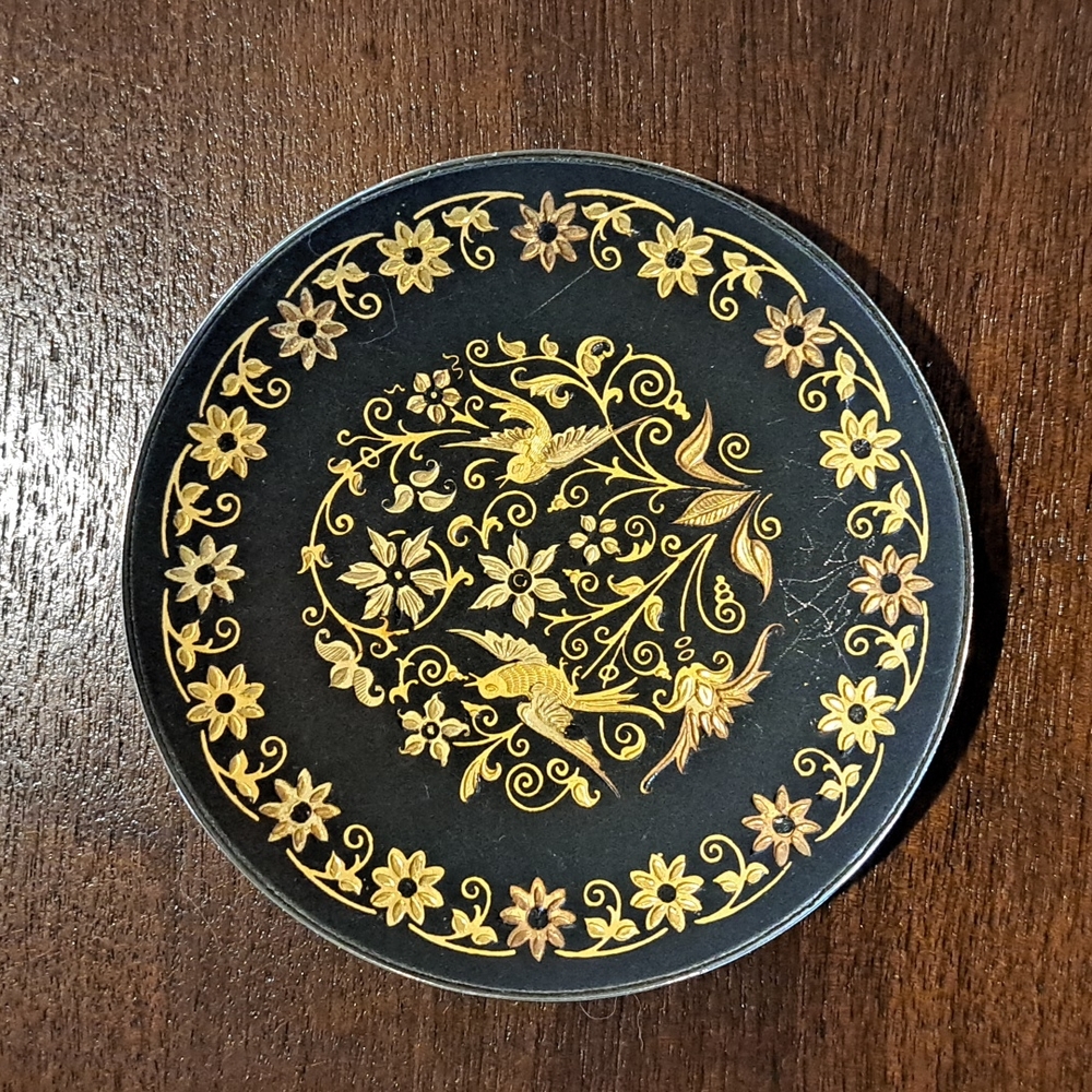 Vintage Trinket Dish Damascus Black & Gold Tone